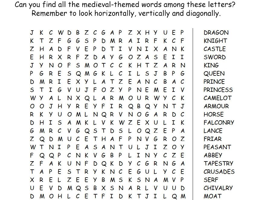 Medieval Word Search Rooftop Post Printables