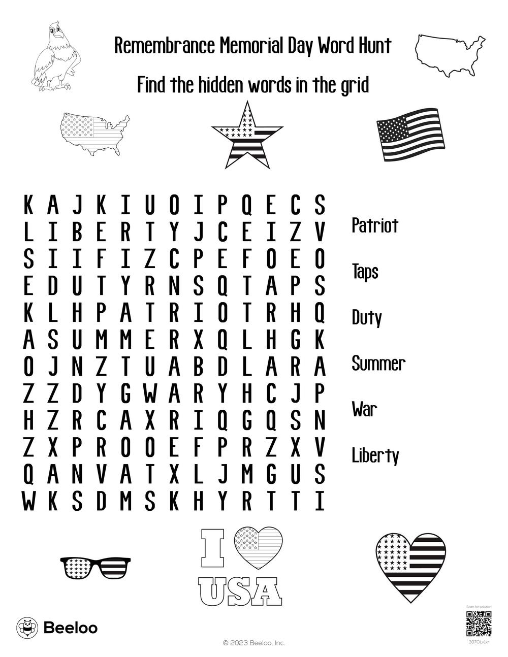 Memorial Day themed Word Searches Beeloo Printable Crafts And Activities For Kids Memorial Day themed Word Searches Beeloo Printable Crafts And Activities For Kids