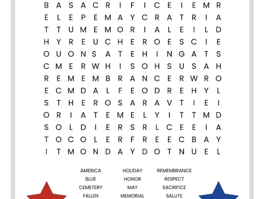 Memorial Day Word Search FREE Printable Worksheet Worksheets Library