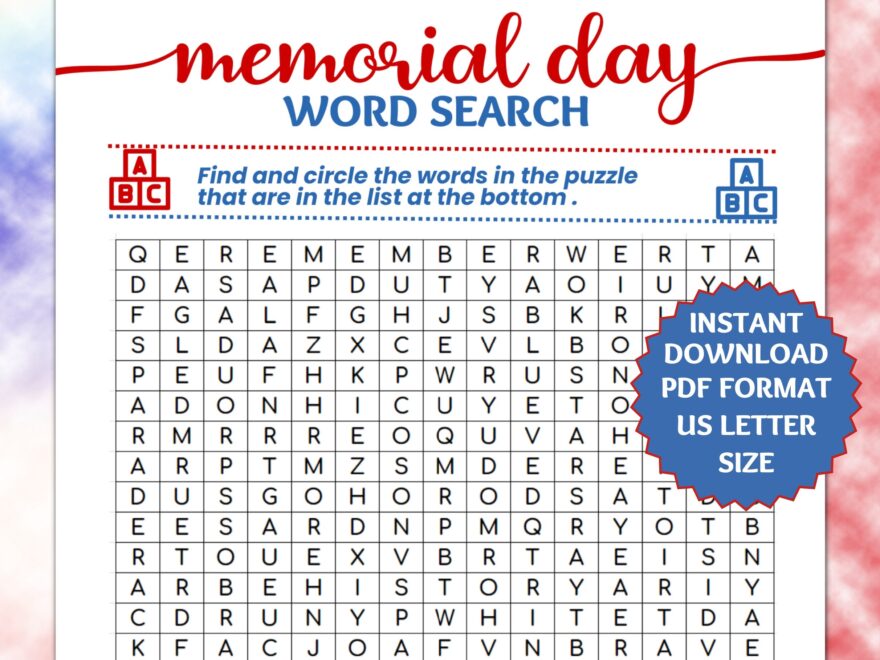 Memorial Day Word Search Game Patriotic Word Game Memorial Day Worksheets Library