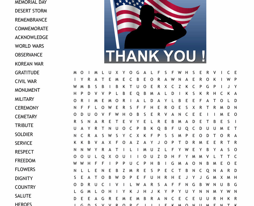 Memorial Day Word Search WordMint