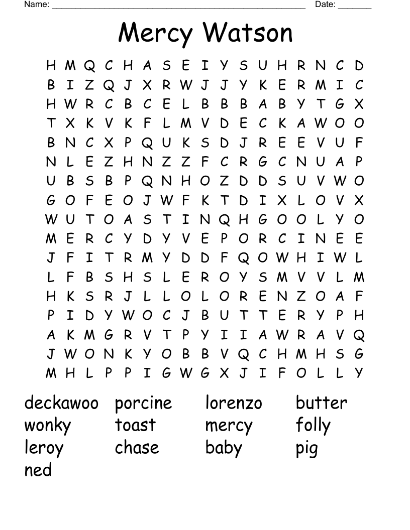 Mercy Watson Word Search WordMint Mercy Watson Word Search WordMint