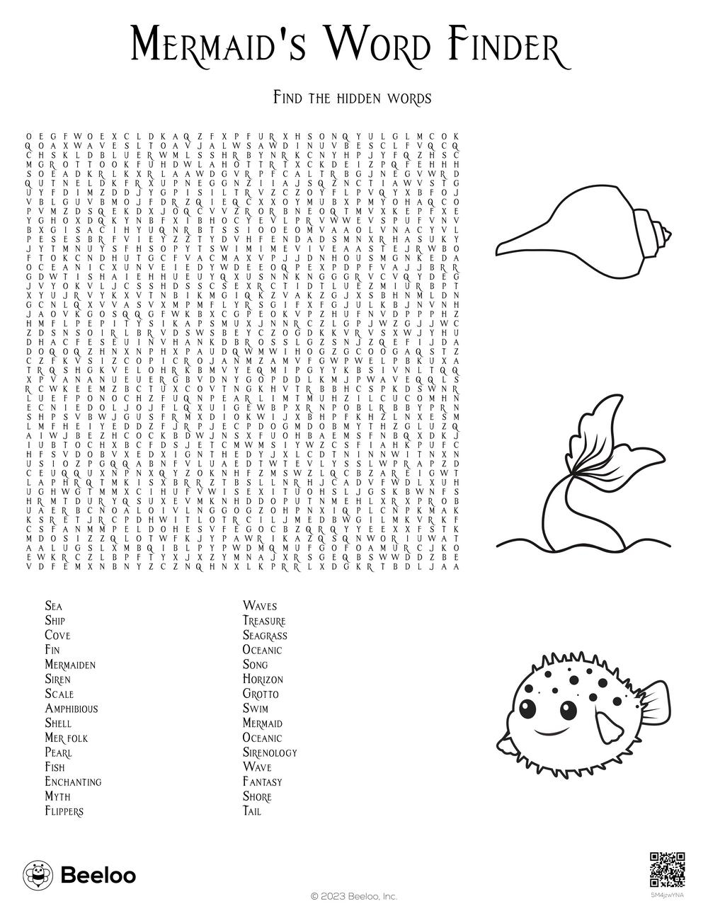 Mermaid themed Word Searches Beeloo Printable Crafts And Activities For Kids