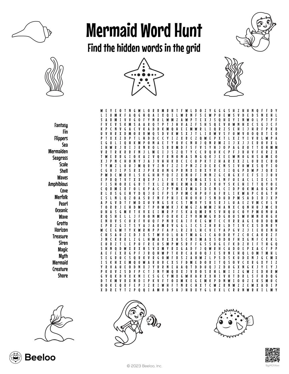Mermaid themed Word Searches Beeloo Printable Crafts And Activities For Kids