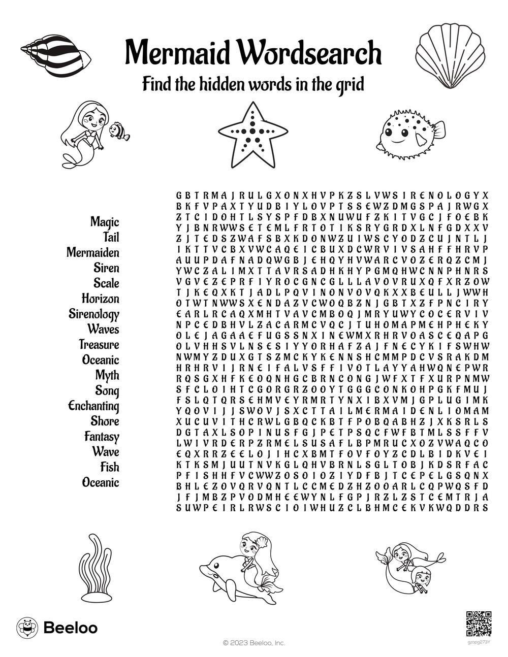 Mermaid themed Word Searches Beeloo Printable Crafts And Activities For Kids