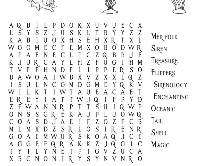 Mermaid themed Word Searches Beeloo Printable Crafts And Activities For Kids
