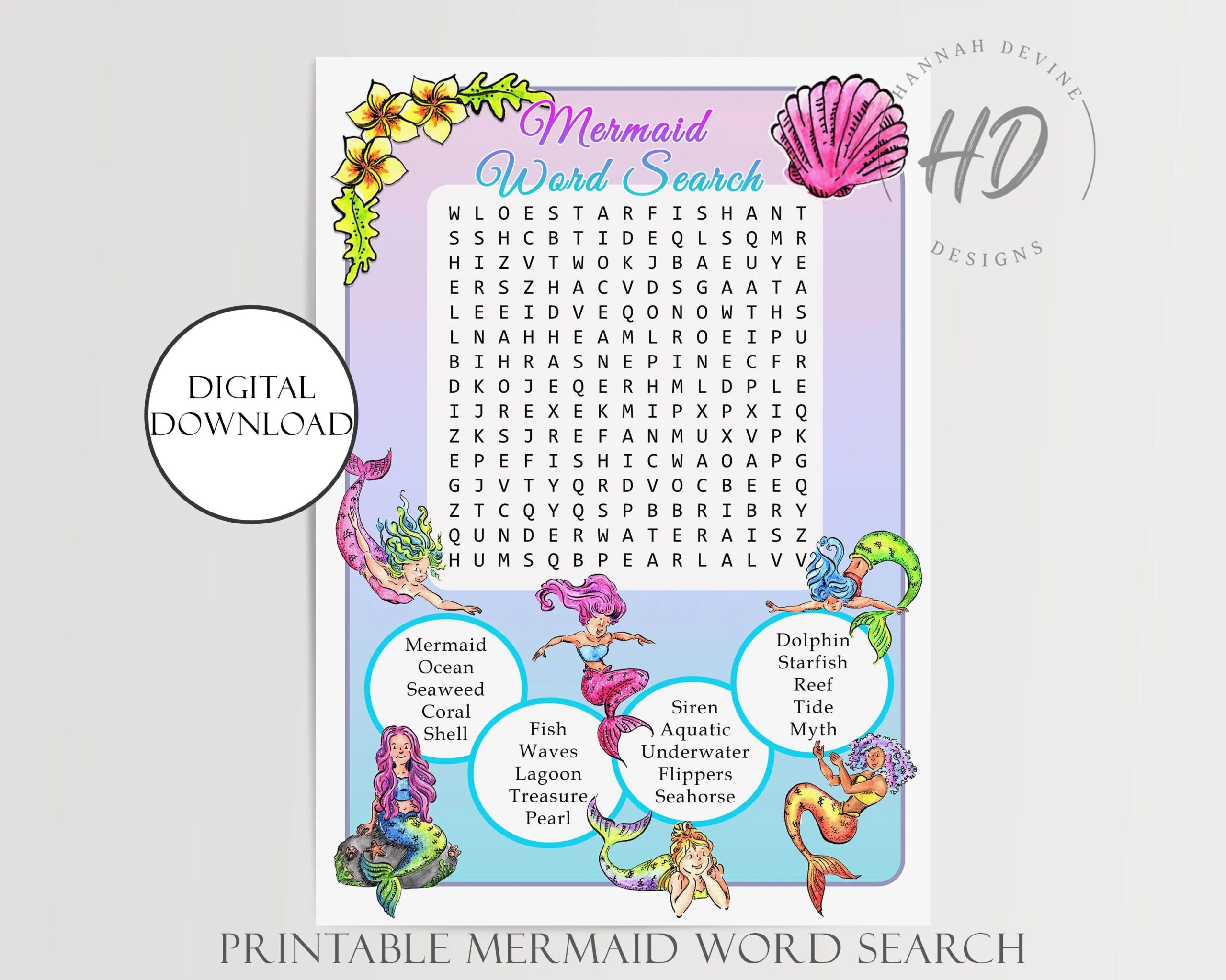 Mermaid Word Search Etsy Australia