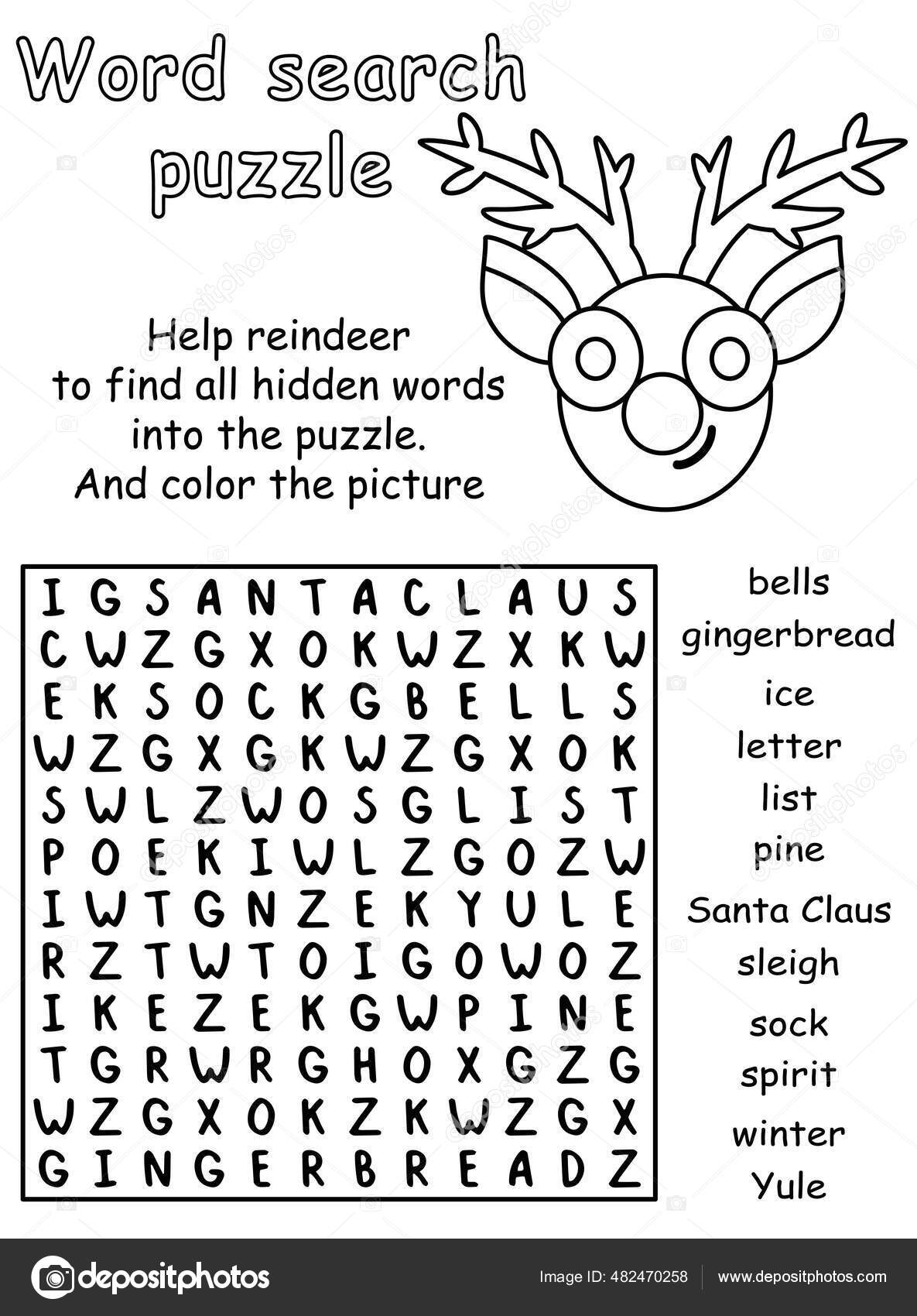 Merry Christmas Word Search Puzzle Black White Printable Worksheet Kids Stock Vector By Funfish yandex ru 482470258