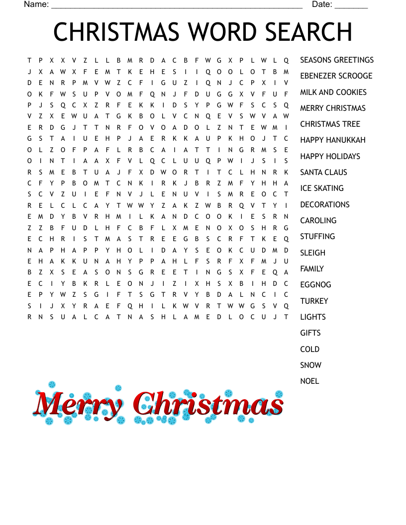 Merry Christmas Word Search WordMint