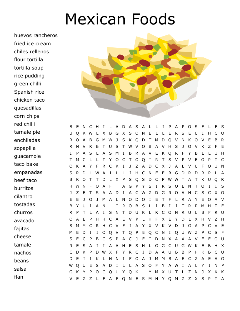 Mexican Foods Word Search WordMint