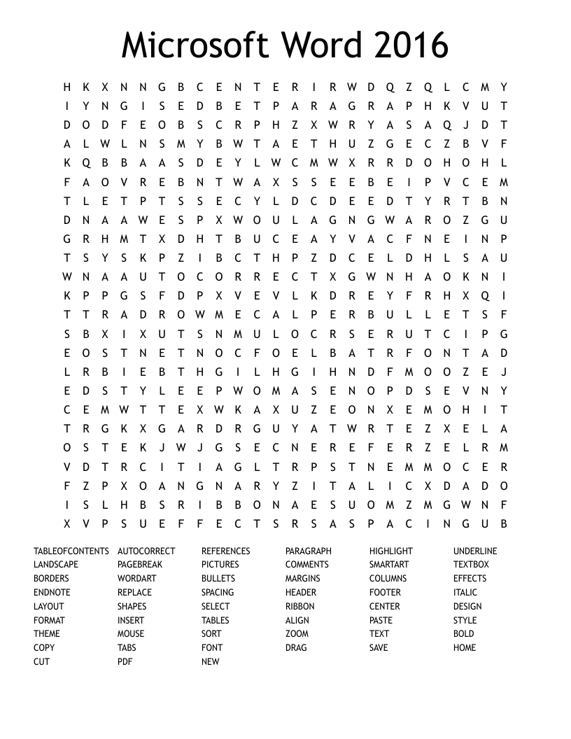 Microsoft Word 2016 Word Search WordMint
