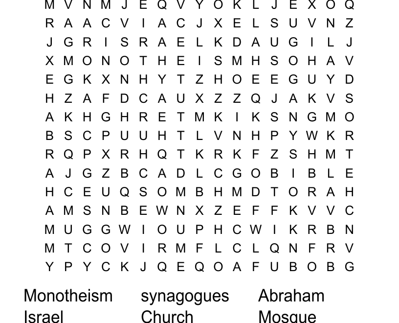 Middle Eastern Religions Word Search WordMint