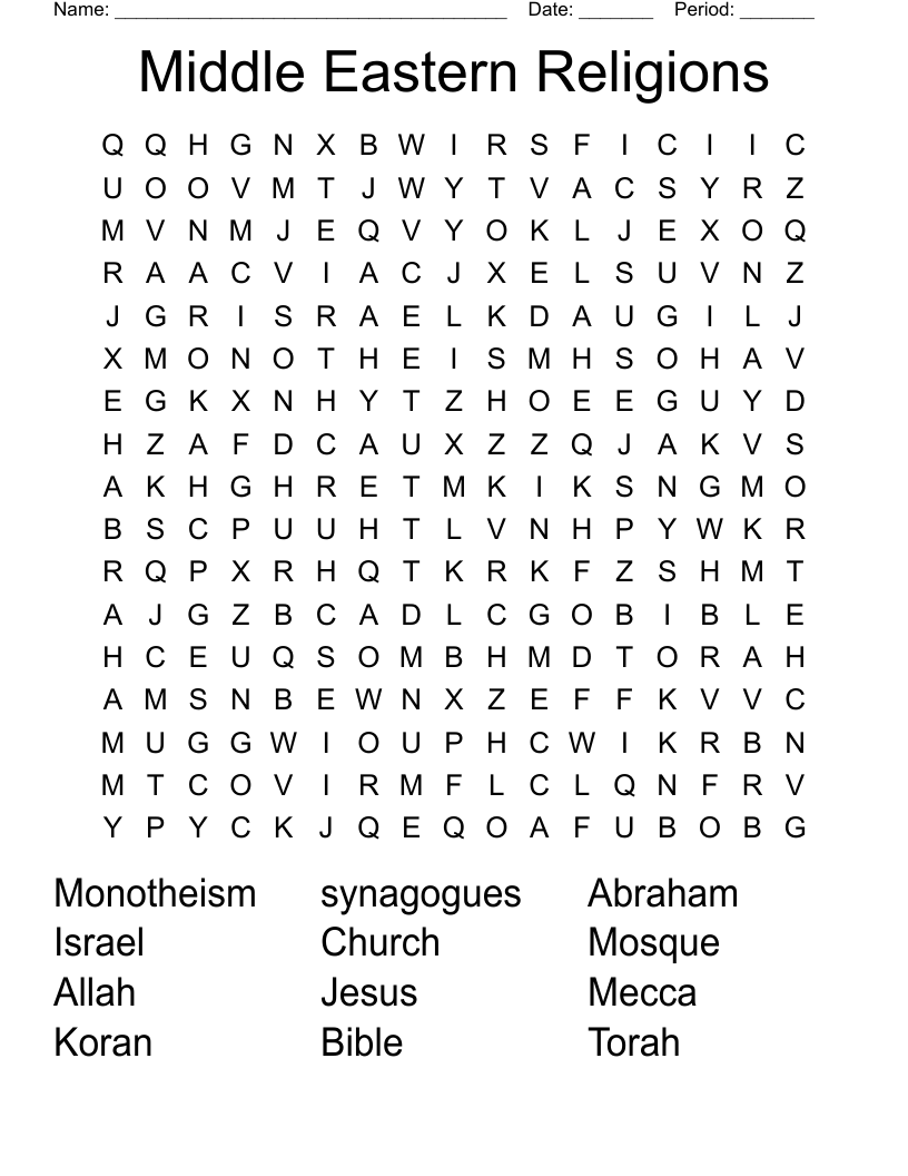 Middle Eastern Religions Word Search WordMint