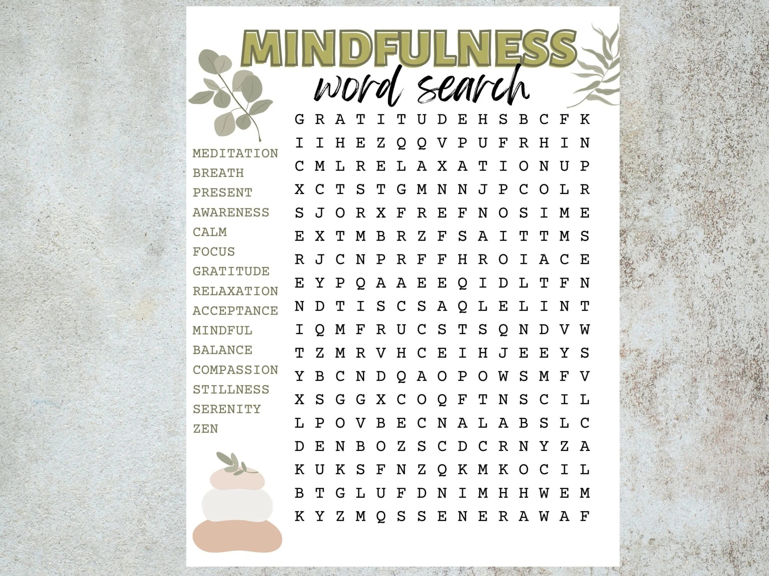 Mindfulness Word Search Puzzle Printable Relaxing And Challenging Activity Etsy