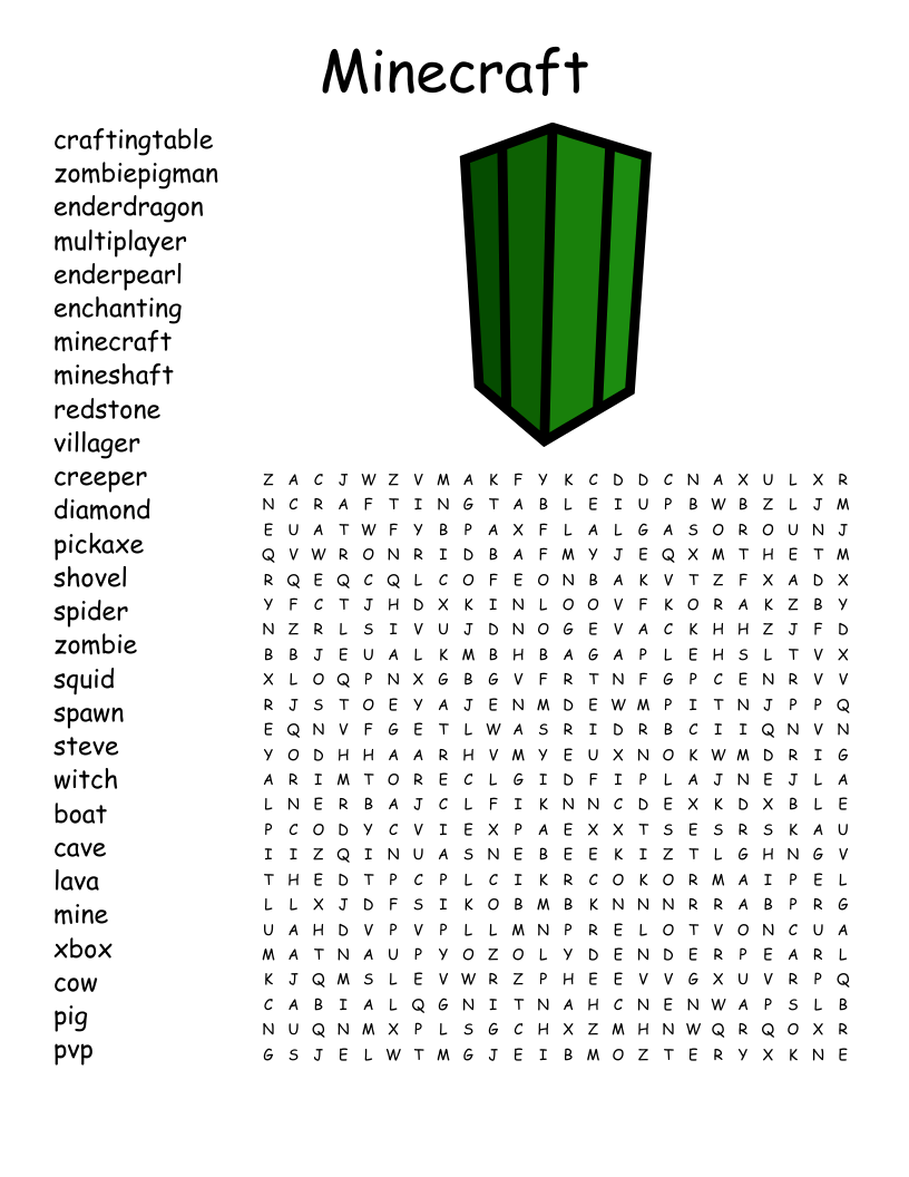 Minecraft Word Search WordMint Minecraft Word Search WordMint