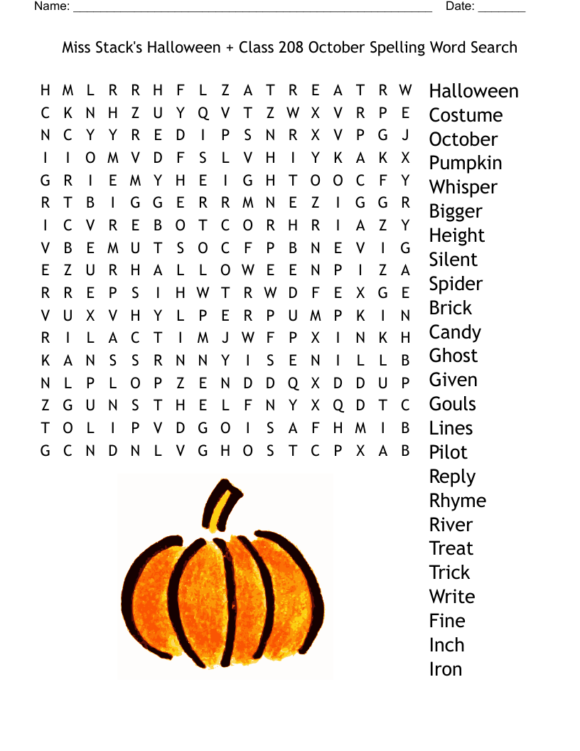 Miss Stack s Halloween Class 208 October Spelling Word Search WordMint