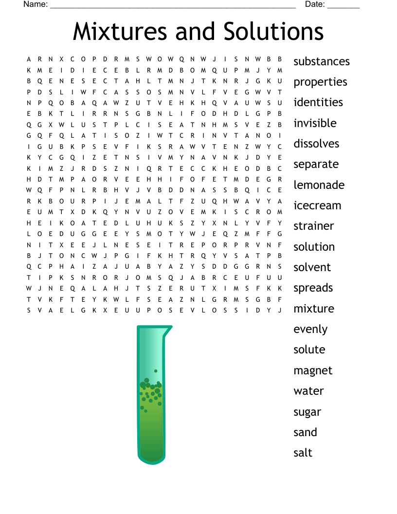 Mixtures And Solutions Word Search WordMint