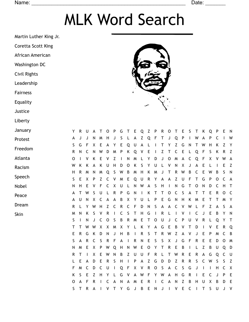 MLK Word Search WordMint Worksheets Library