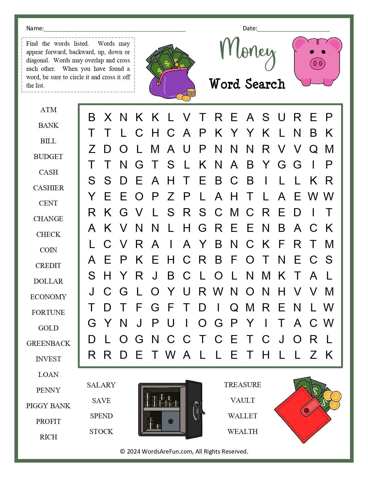 Money Word Search For Kids Worksheets Library
