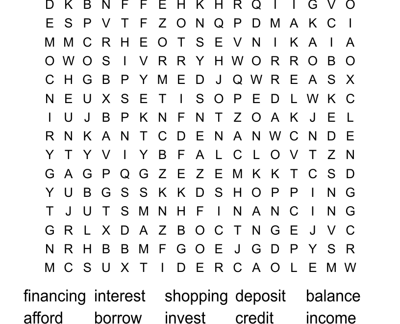 Money Word Search WordMint