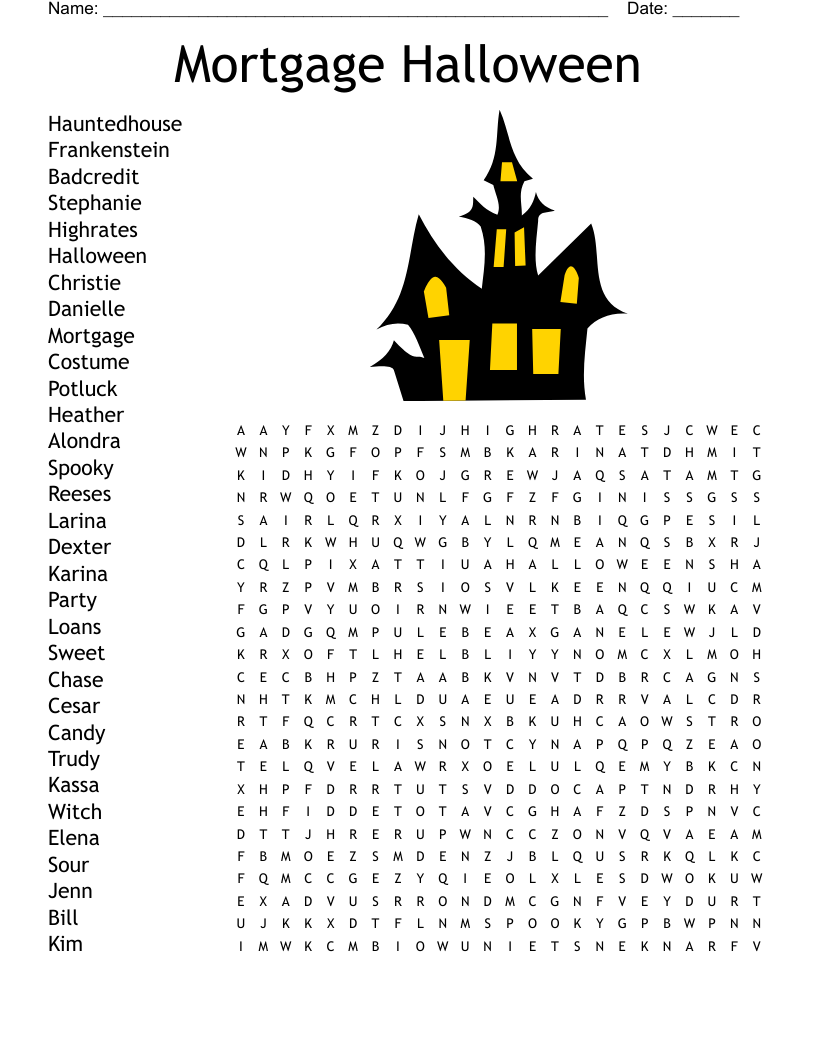 Mortgage Halloween Word Search WordMint