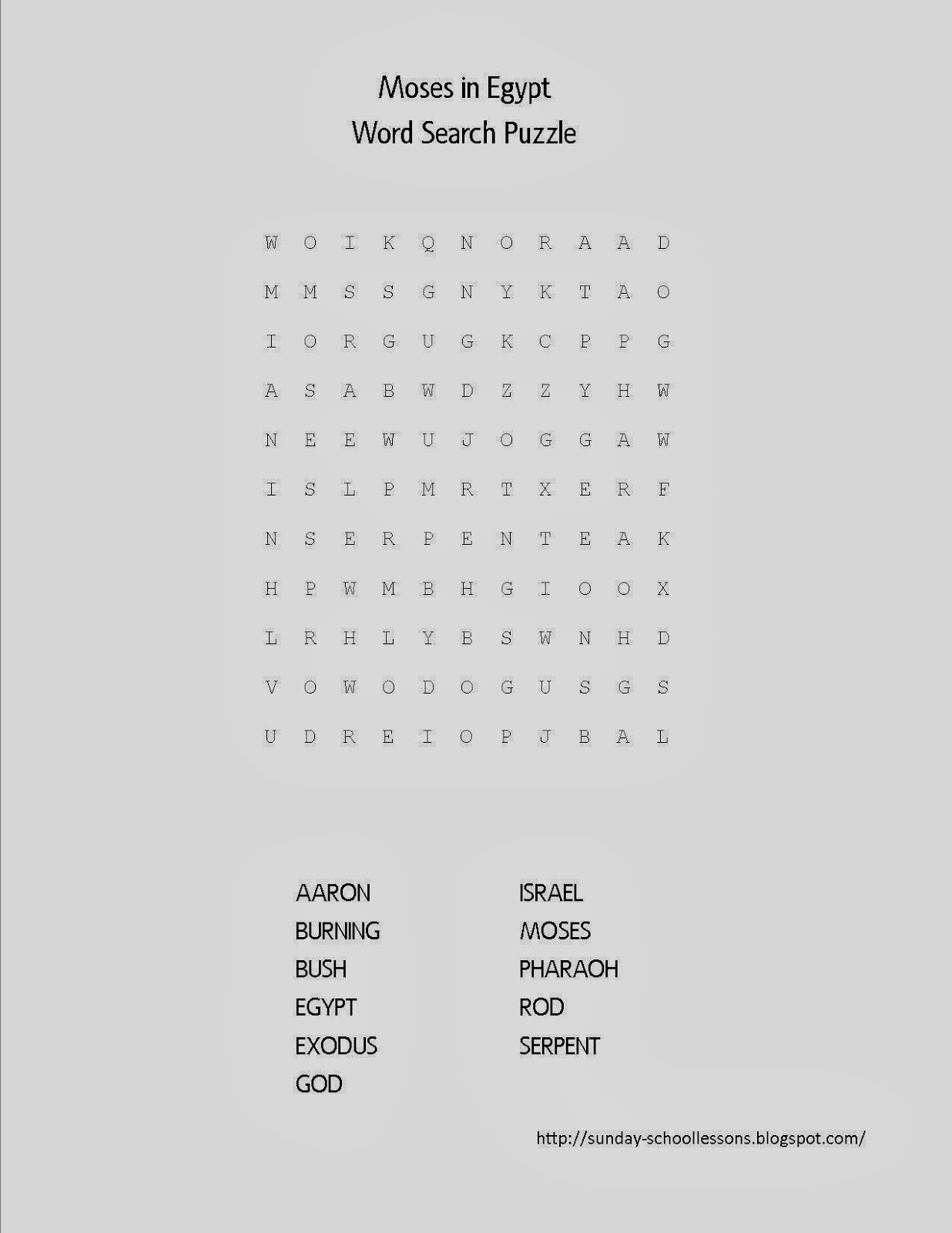 Moses In Egypt Word Search Puzzle Sunday School Activities Sunday School Lessons Of Plenty