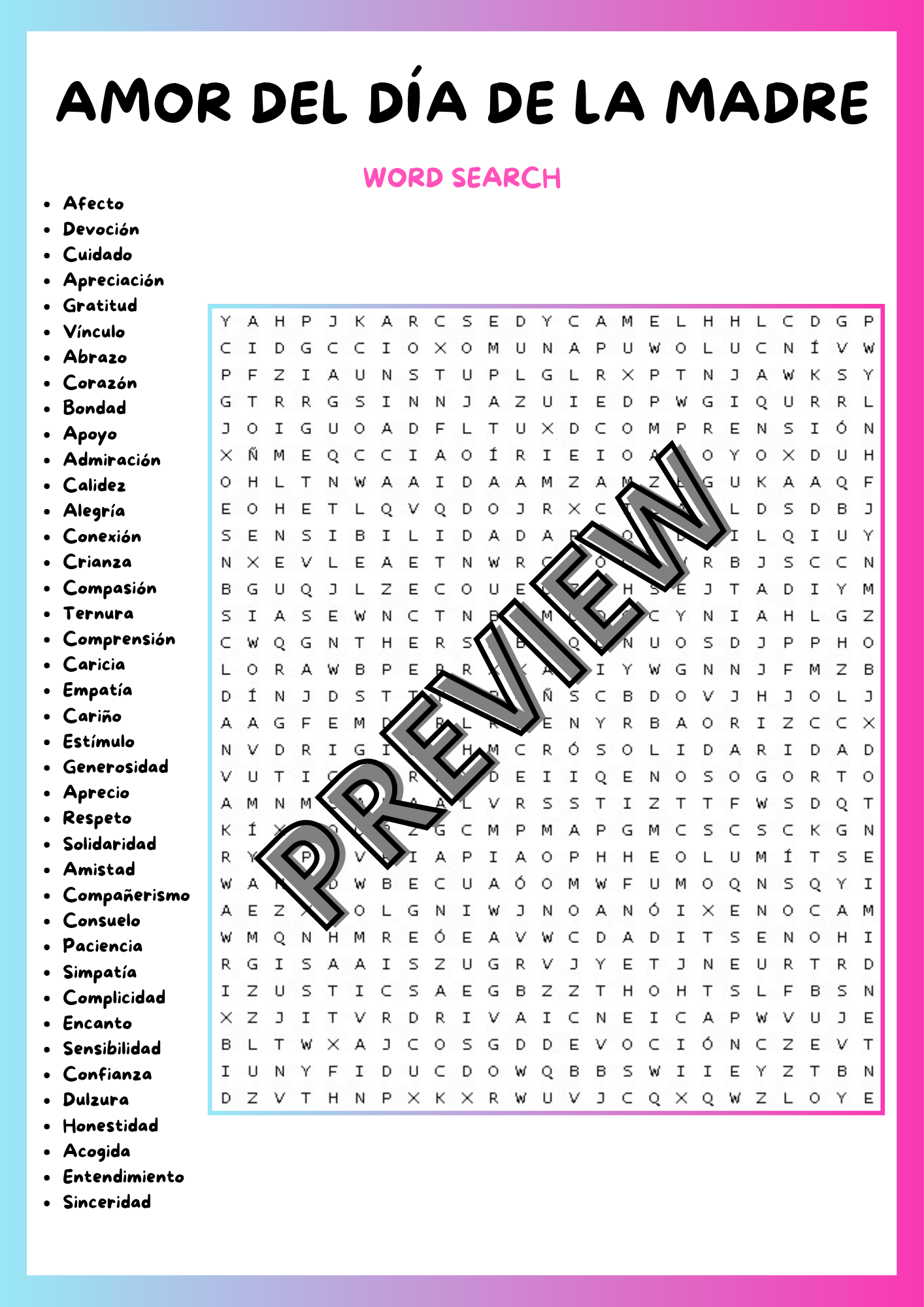 Word Searches In Spanish Printable