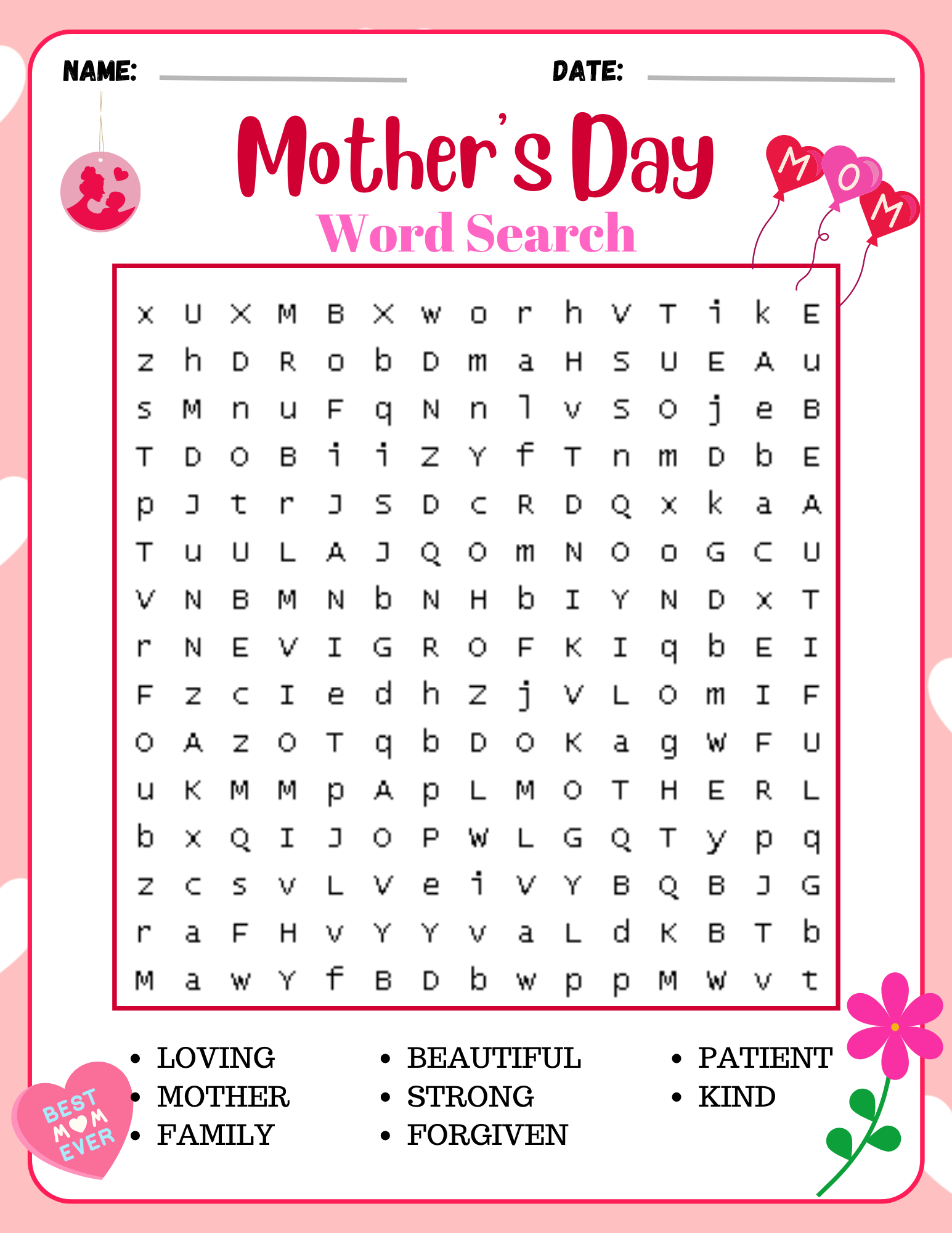 Mother s Day Word Search Made By Teachers