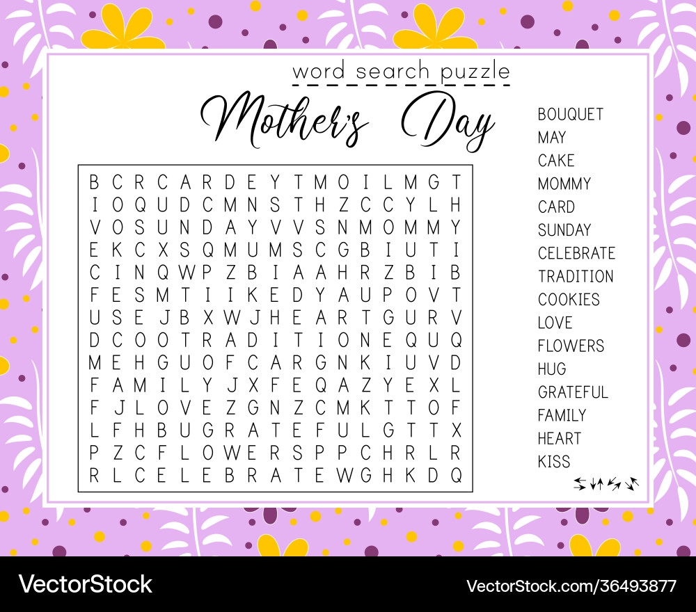 mother s day word search puzzle royalty free vector image