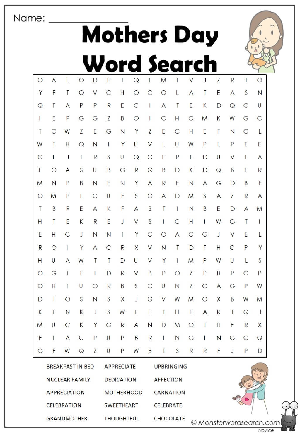 mothers day word search 2 monster word search