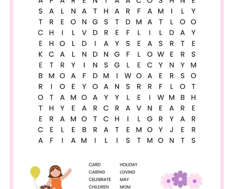 Mothers Day Word Search Free Printable For Kids Worksheets Library