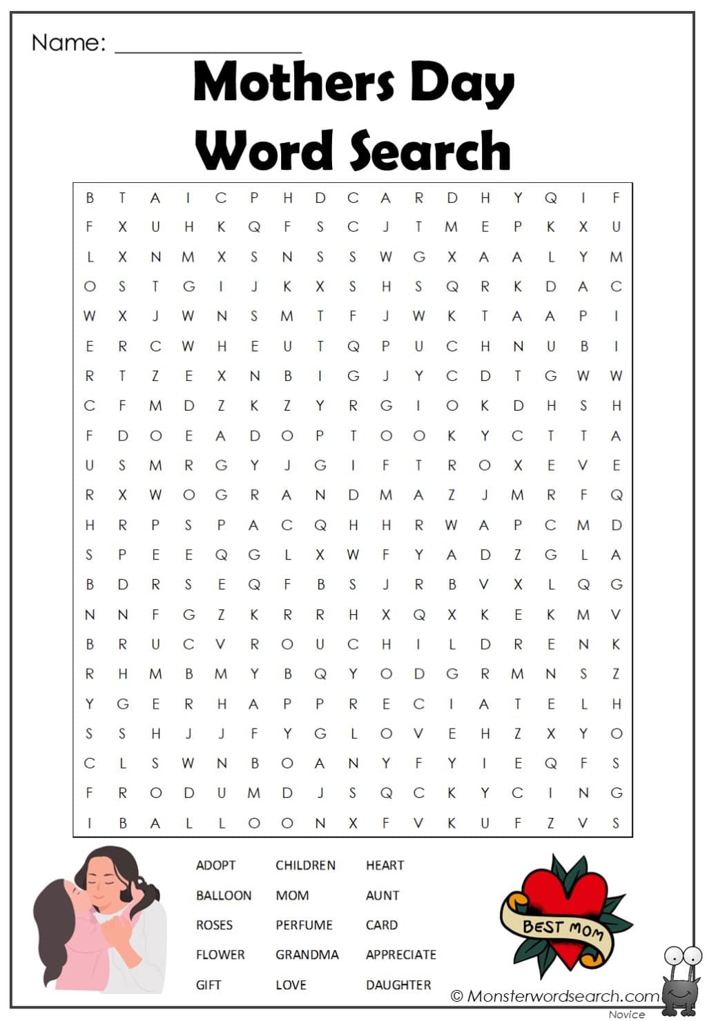 Mothers Day Word Search Worksheets Library