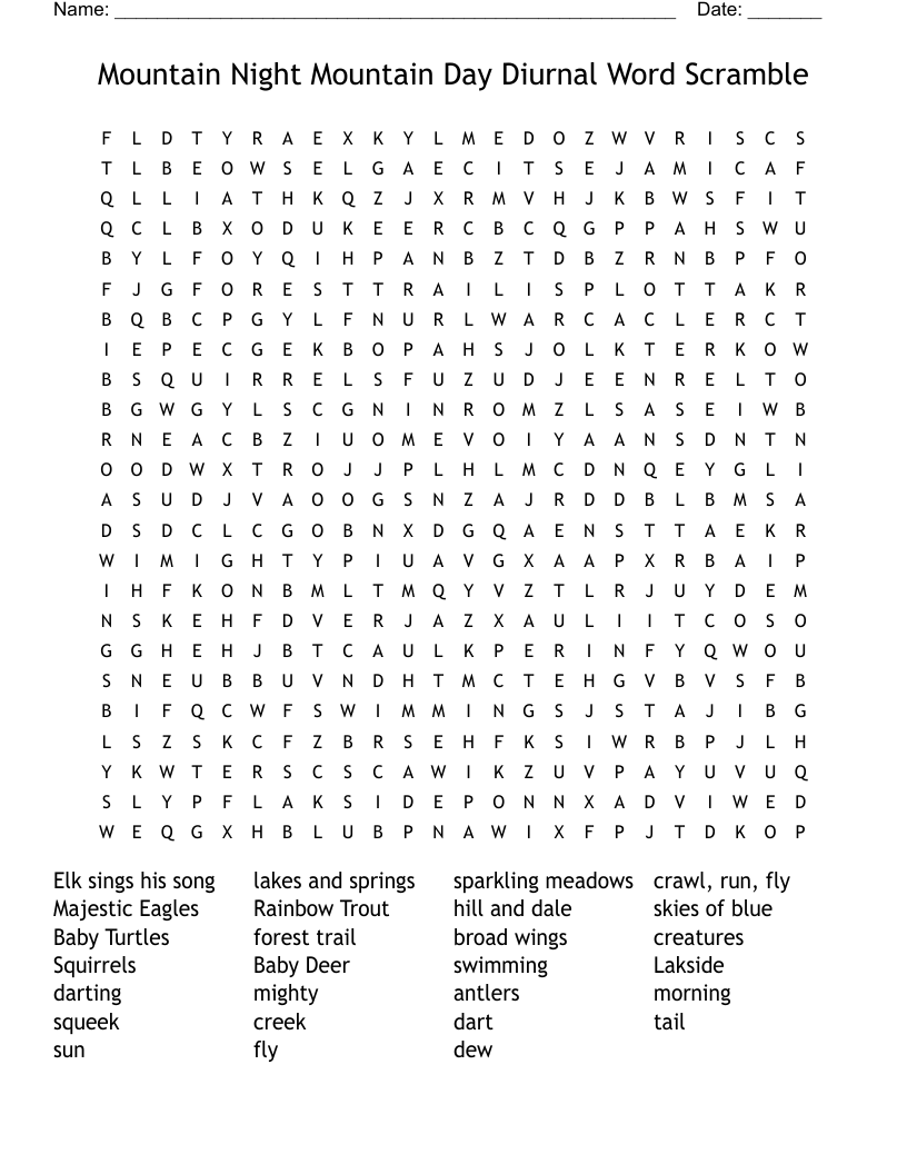 Mountain Night Mountain Day Diurnal Word Scramble Word Search WordMint