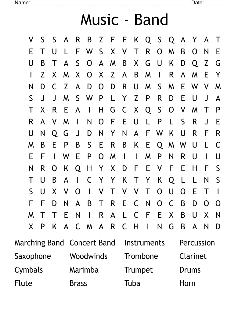 Music Band Word Search WordMint