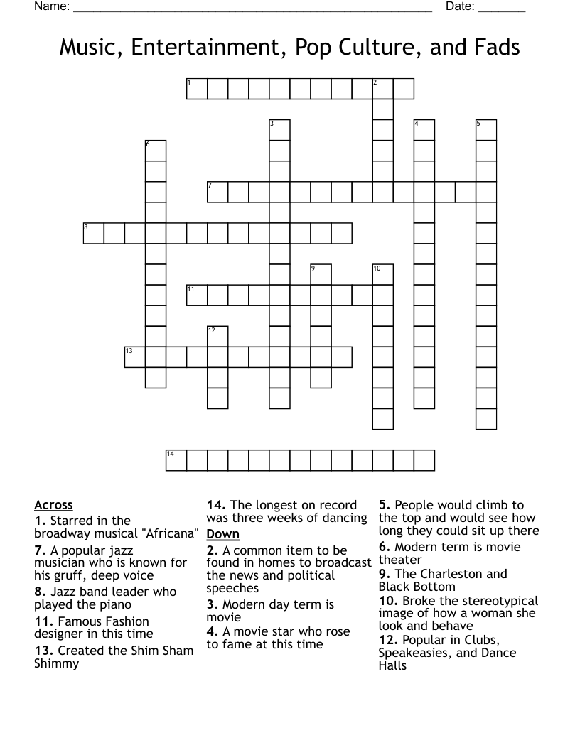 Music Entertainment Pop Culture And Fads Crossword WordMint