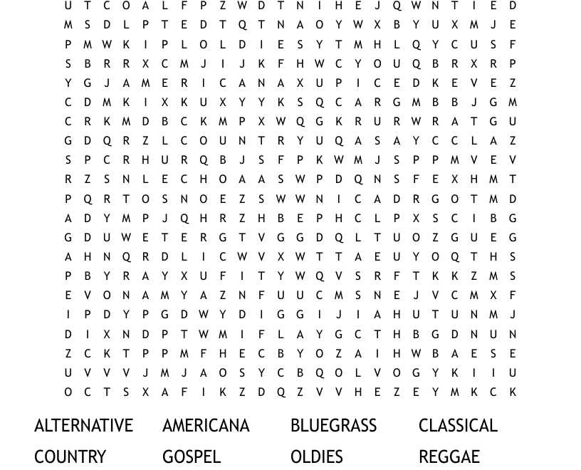 MUSIC GENRE WORD SEARCH WordMint