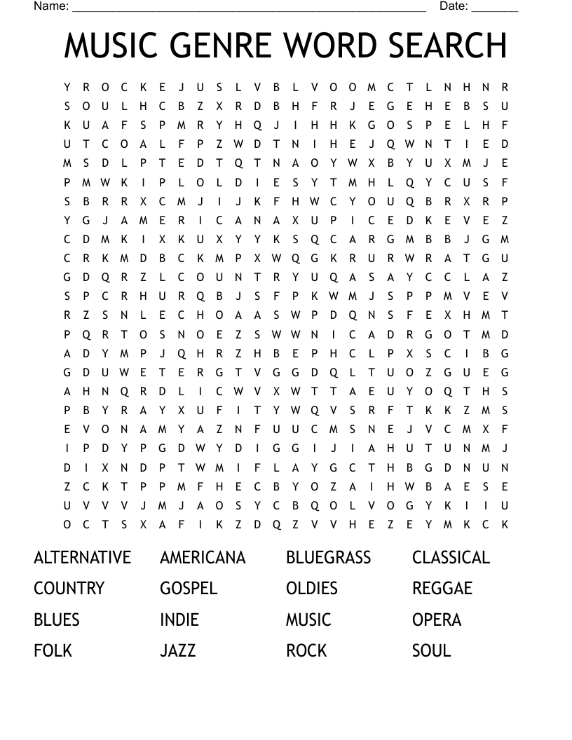 MUSIC GENRE WORD SEARCH WordMint