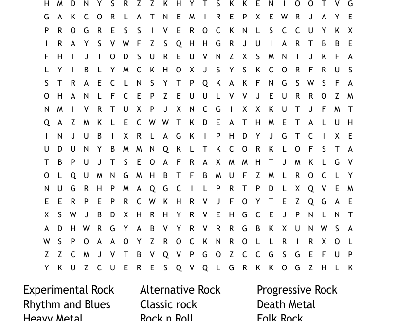 Music Styles Word Search WordMint
