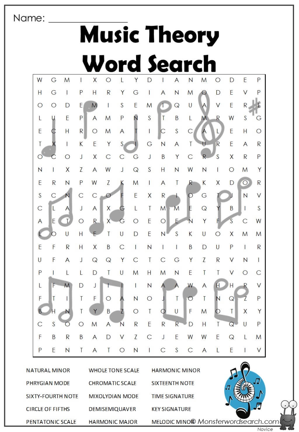 music theory word search monster word search worksheets library