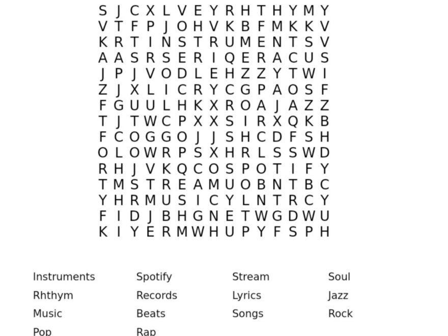Music Wordsearch Music Lovers Music Lessons Fun Puzzles Travel Game Kids Activity Printable Digital Download Etsy