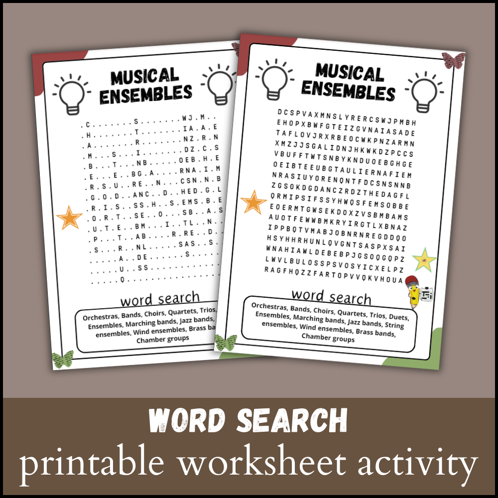 Musical Ensembles Word Search Puzzle Worksheet Activity Made By Teachers
