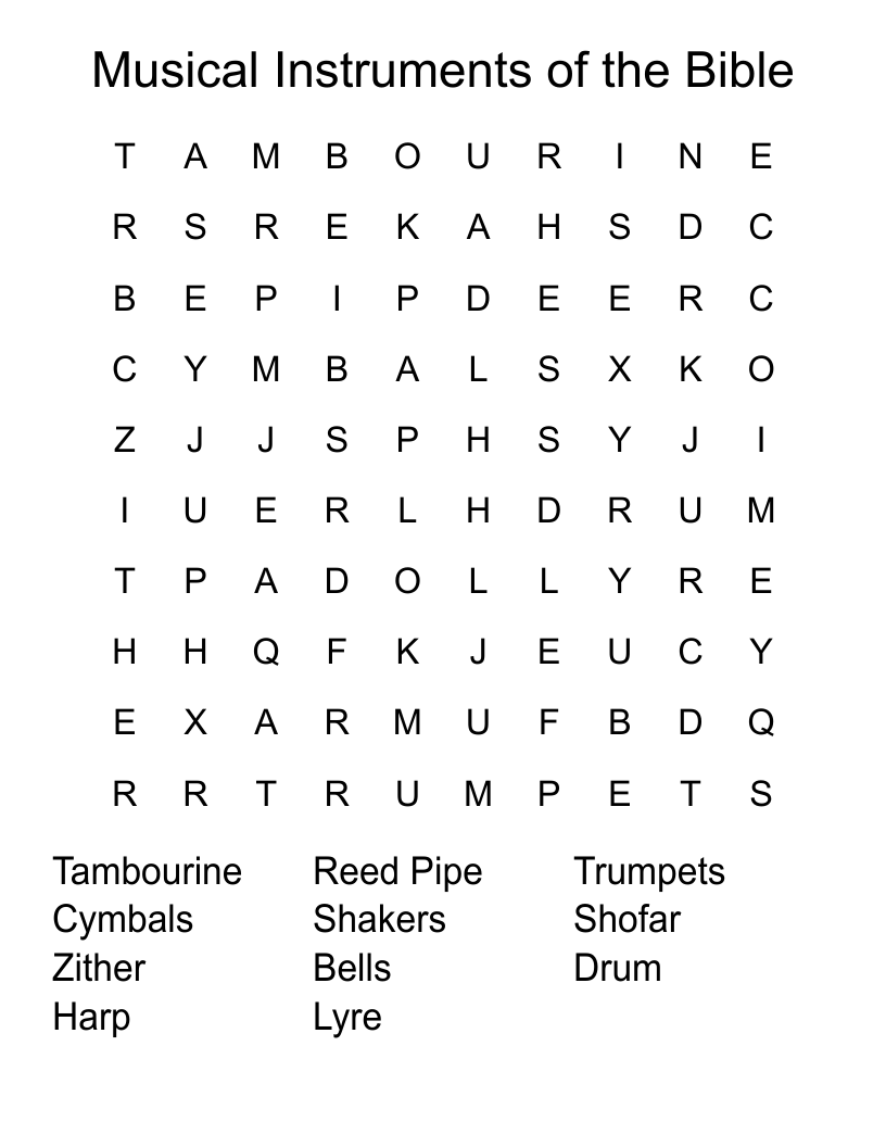 Musical Instruments Of The Bible Word Search WordMint