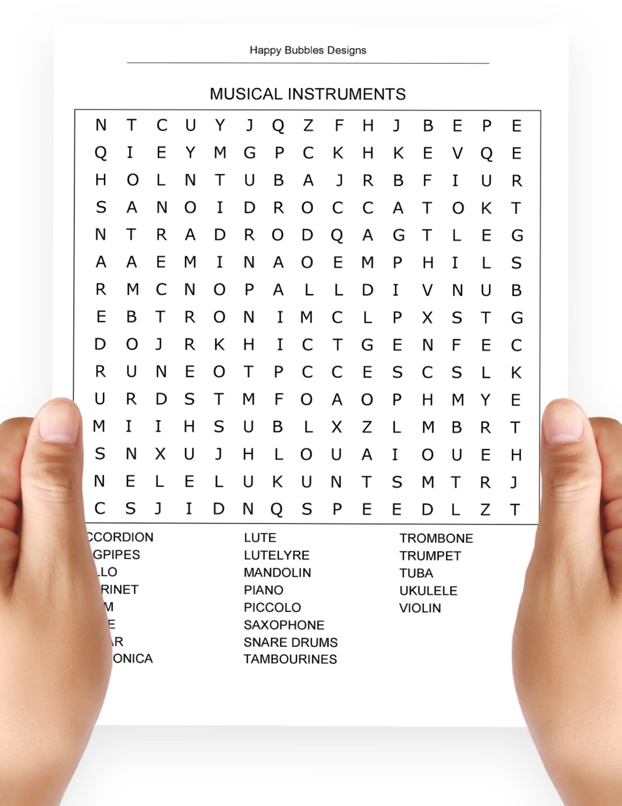 Musical Instruments Word Search Puzzle In Large Print Etsy