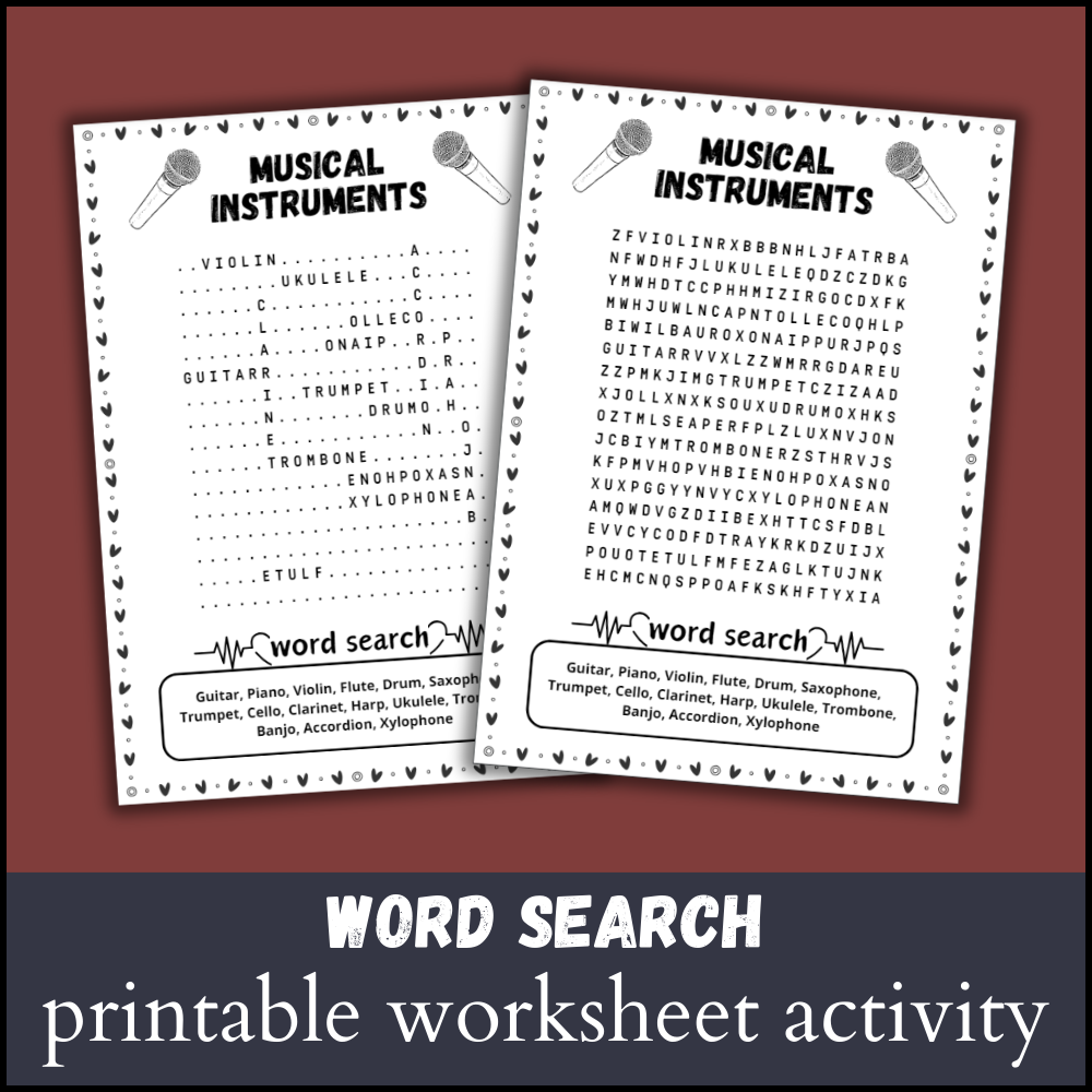 Musical Instruments Word Search Puzzle Worksheet Activity Wordsearch Made By Teachers