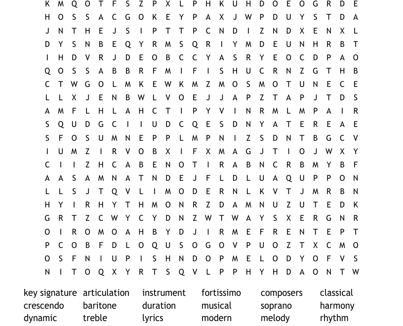 Musical Terms Word Search WordMint
