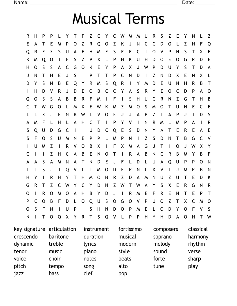 Musical Terms Word Search WordMint