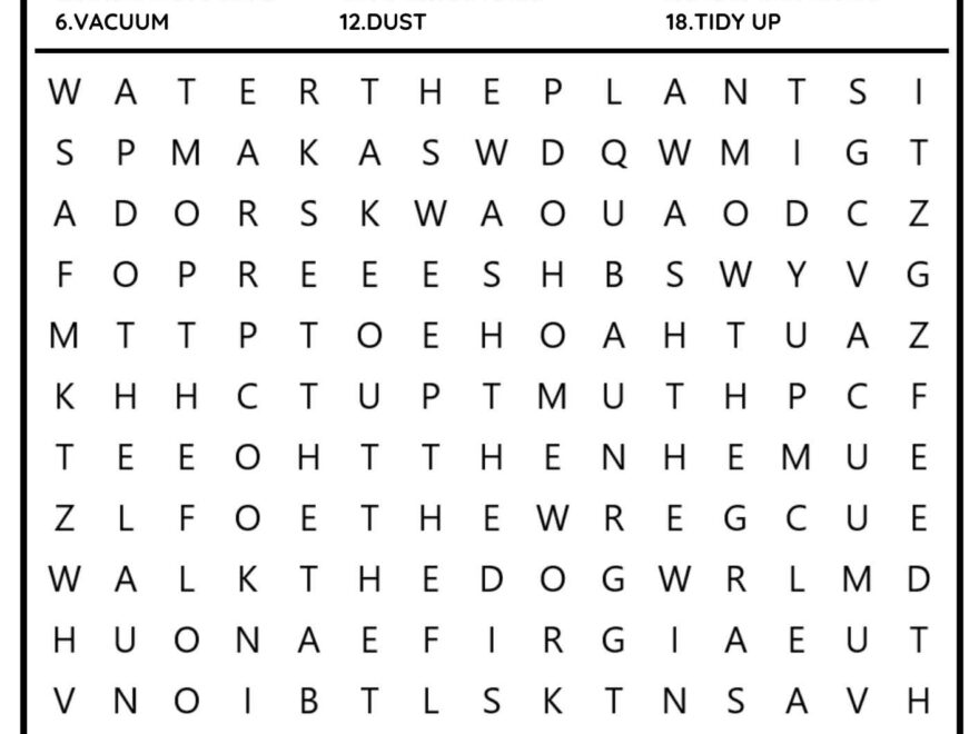 My Chores Vocabulary Word Search 18 Words For Kids And ESL Free PDF Download Ezpzlearn