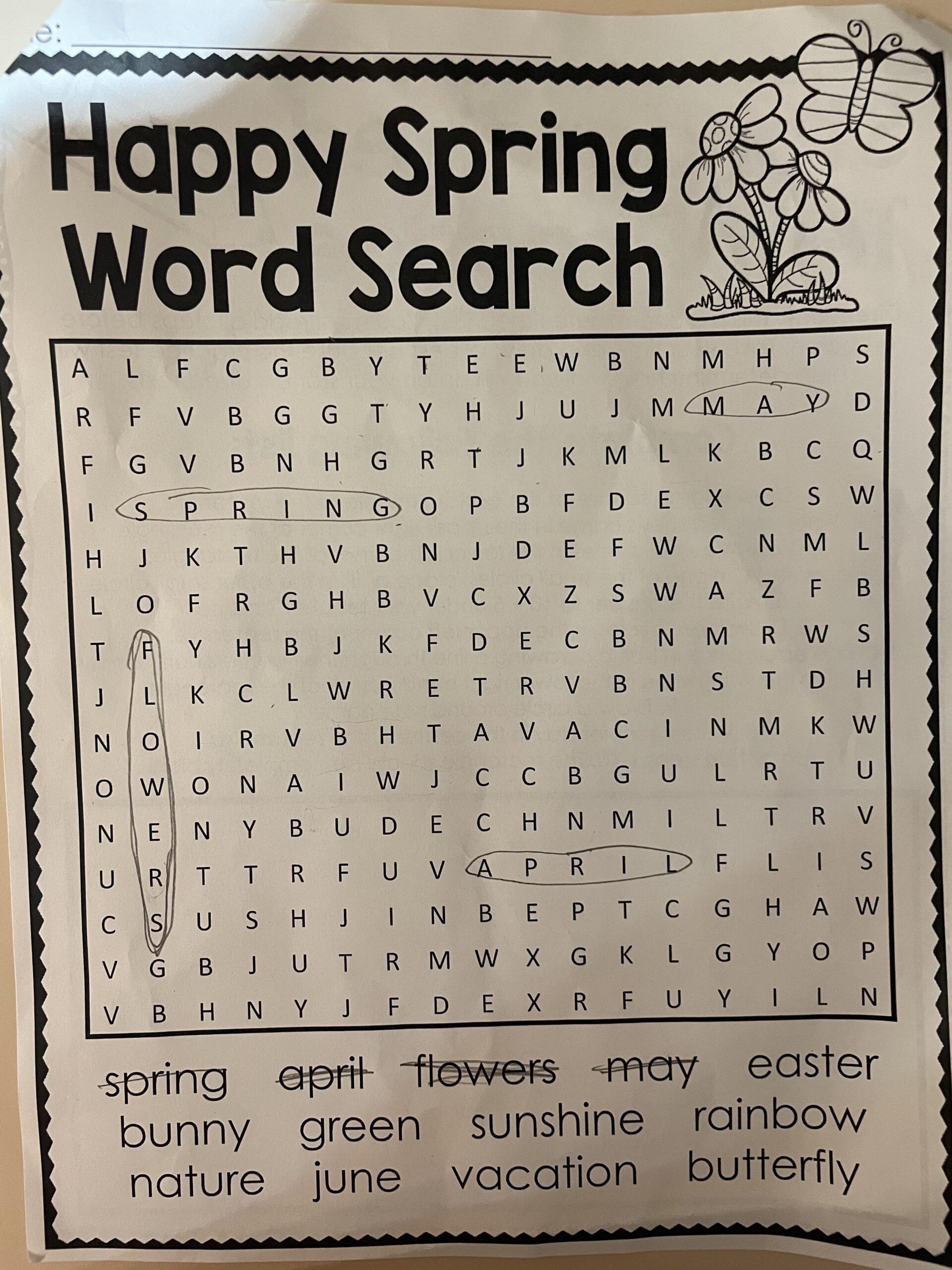 My Daughter Was Given A Word Search For Spring Time We ve Been Looking For An Hour And Still Can t Find Any Other Words Lol R mildlyinfuriating
