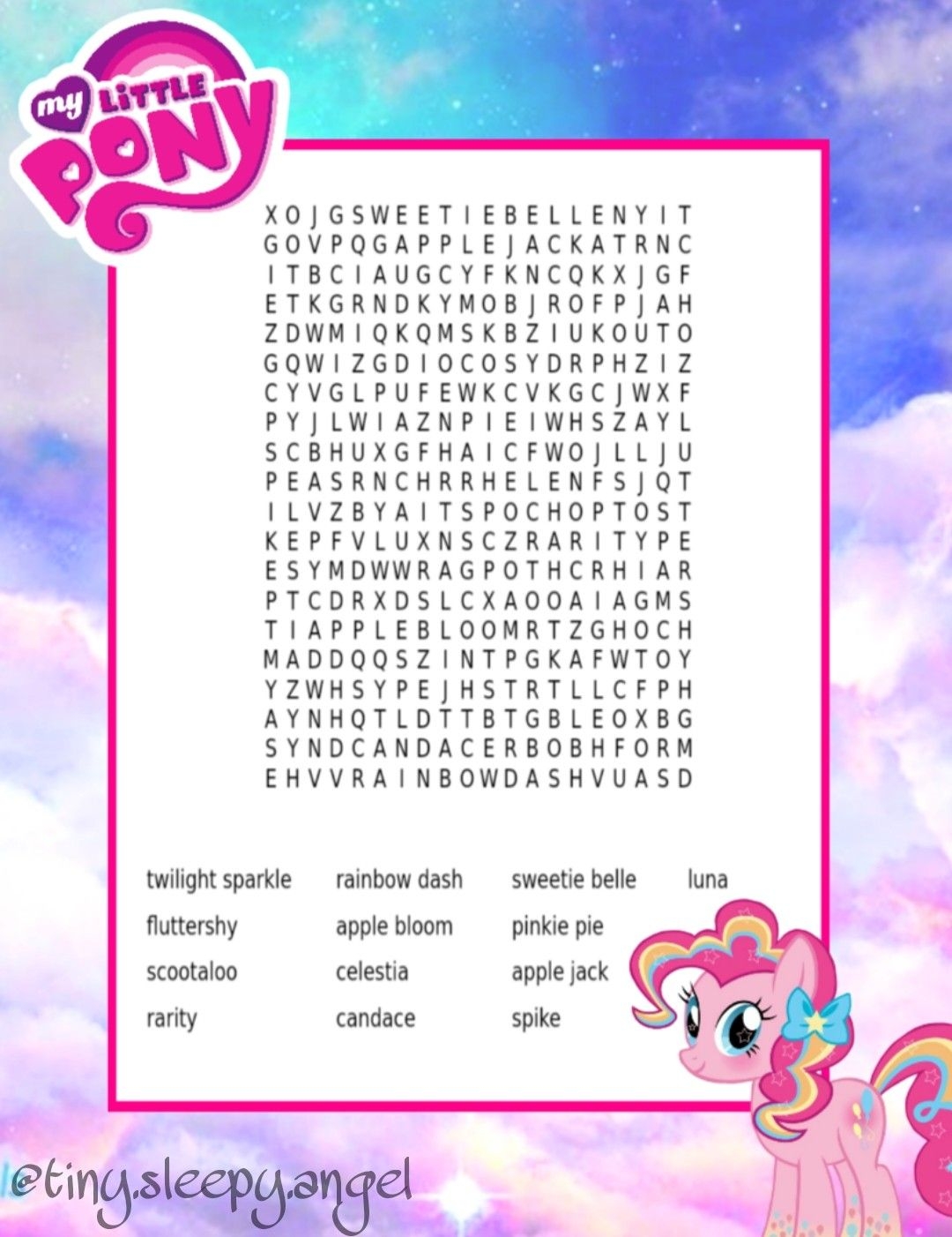 My Little Pony Wordsearch