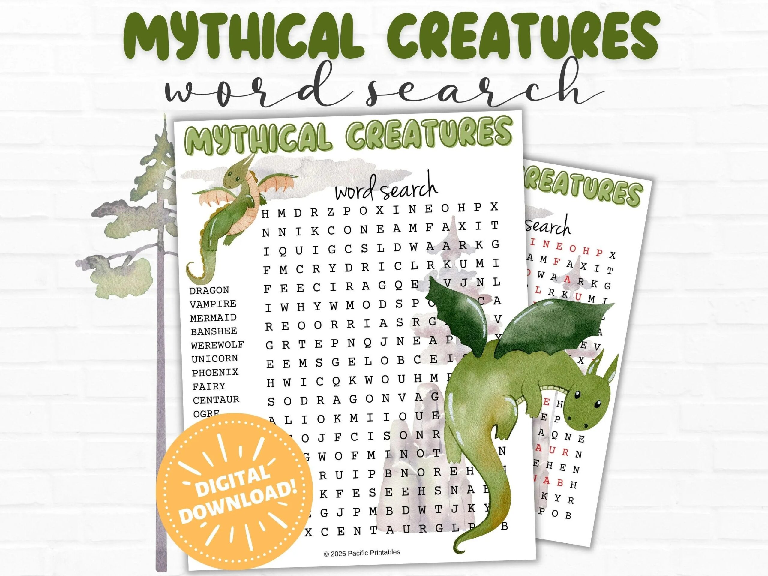 Mythical Creatures Word Search Printable Dragon Word Find For Kids Teens And Adults Fantasy Word Game Fun Worksheet Instant Download Etsy